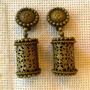 Earrings vintage bronze dangling  costume earrings mint condition unique